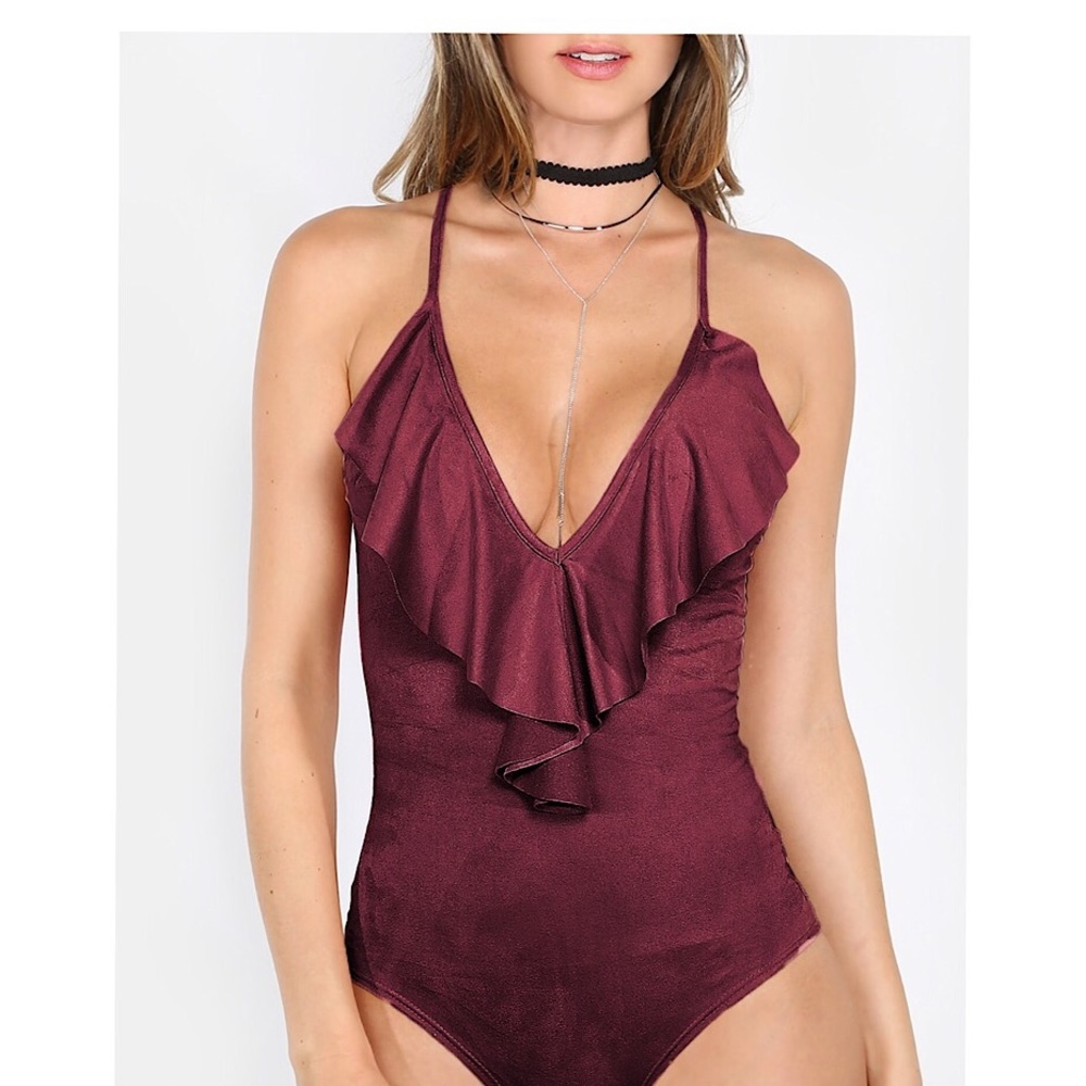 Fringe plunging neckline Bodysuit